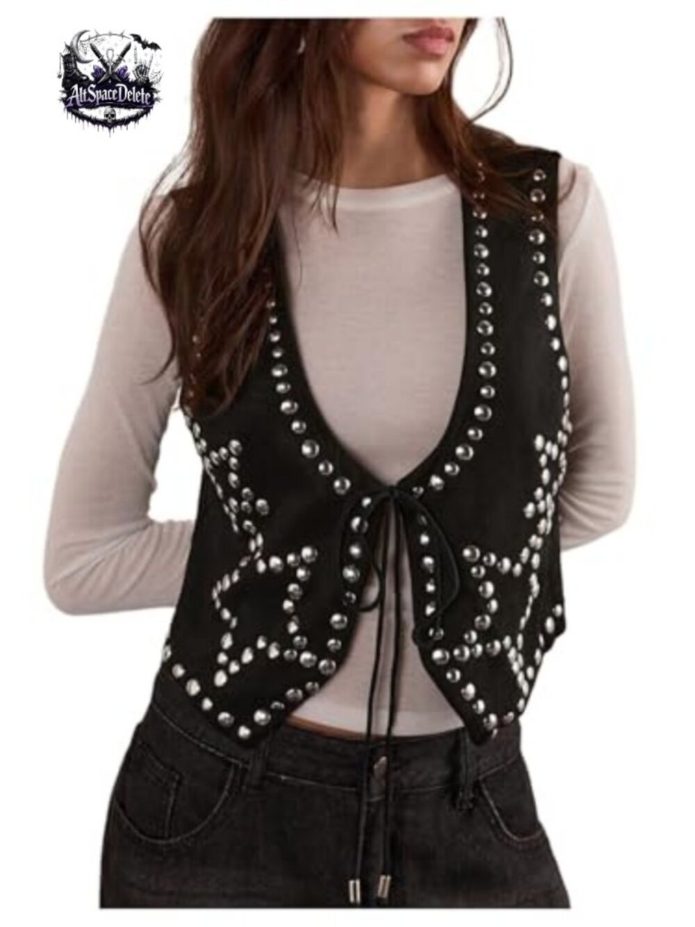 Women's Boho Rivet Tie Front Vest V Neck Sleeveless Punk Tank Top